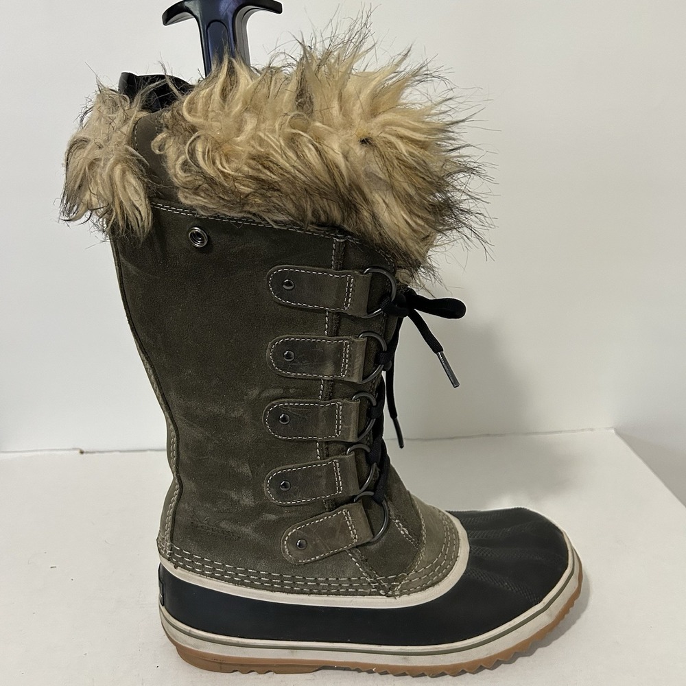 SOREL Joan Of Arctic Olive Green Waterproof Women's Size 8 Snow Boots Black Duck